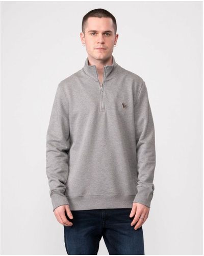 Paul Smith Long Sleeve Regular Fit Half Zip Zebra Logo Sweatshirt - Grey