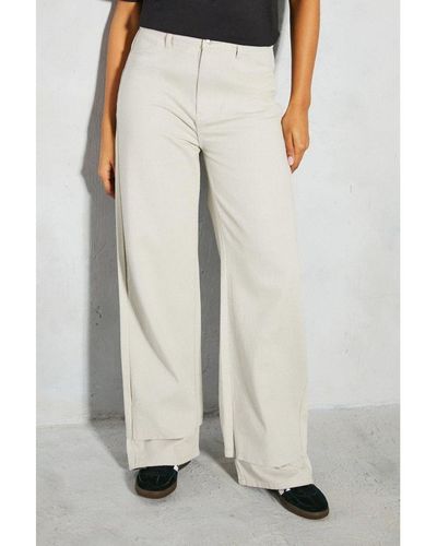 MissPap Oversized Folded Hem Detail Trouser Cotton - White