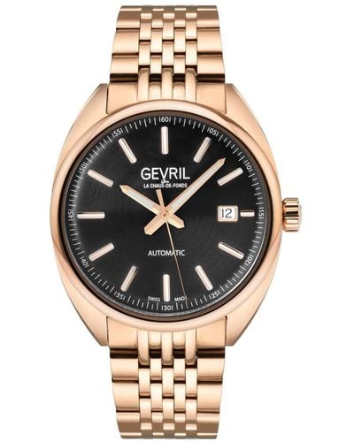 Gevril Five Points 48703 Swiss Made Automatic Sellita Sw200 Rose Gold Stainless Steel Luminous Date Watch - Metallic