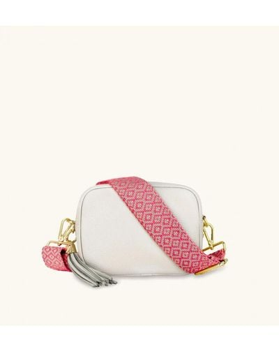 Apatchy London Light Leather Crossbody Bag With Neon Cross-Stitch Strap - Pink