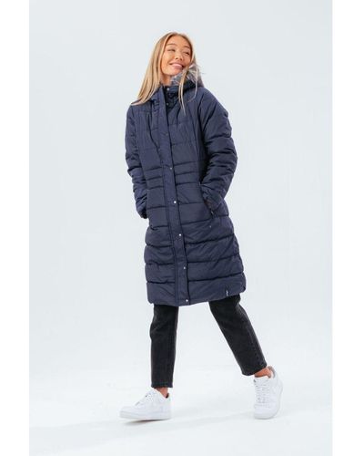 Hype Navy Longline Padded Coat With Fur - Blue