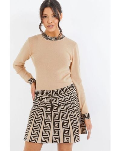 Quiz Geometric Knitted Mini Skirt Viscose - White