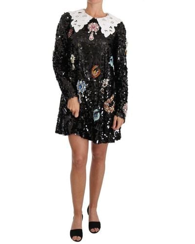 Dolce & Gabbana Vrouwen Zwart Pailletten Kristal Sprookjesjurk