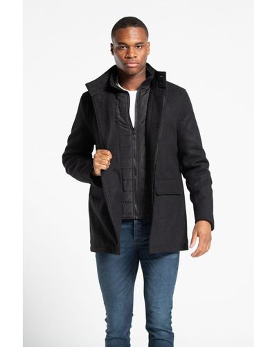 Tokyo Laundry Faux Wool Funnel Neck Coat in Black for Men | Lyst UK