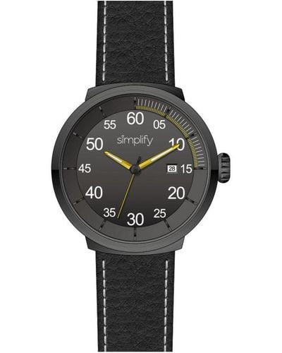 Simplify The 7100 Leather-Band Watch W/Date - Grey