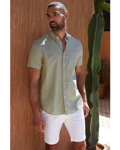 Threadbare 'Dragon' Cotton-Linen Blend Short-Sleeve Shirt - Green