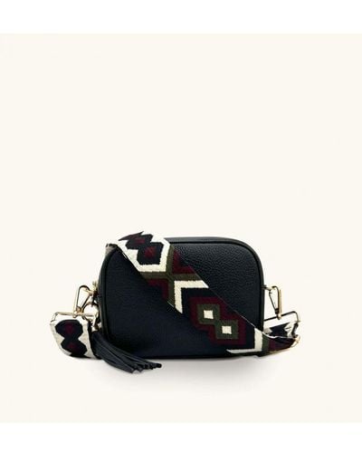 Apatchy London Leather Crossbody Bag With Port & Diamond Strap - Black