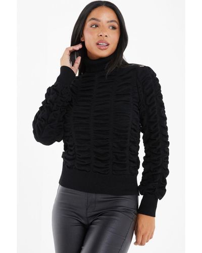 Quiz Black Knitted Ruched Jumper Viscose/polyester