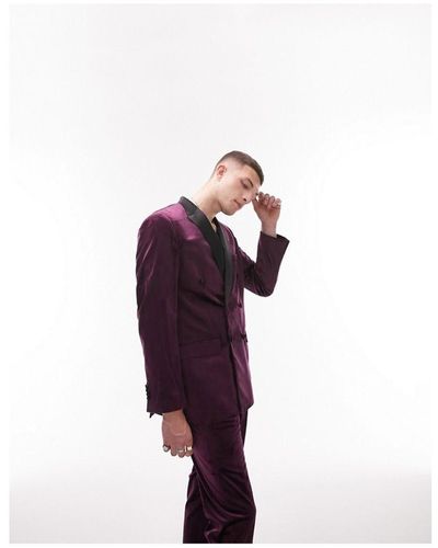 TOPMAN Slim Double Breasted Velvet Suit Jacket - Purple