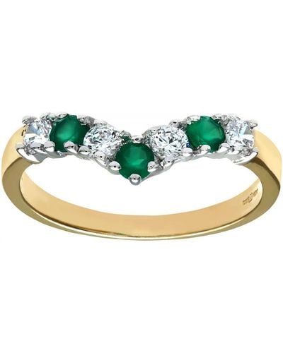 DIAMANT L'ÉTERNEL 9Ct And Ladies Stone Set Wishbone Ring - Green