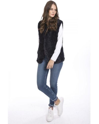 Jayley Hand Knitted Faux Fur Gilet - Blue