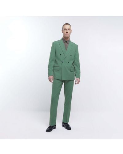 River Island Suit Trousers Green Slim Fit Peak