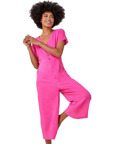 Roman Cotton Blend Culotte Jumpsuit - Pink