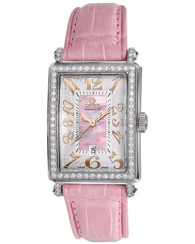 Gevril 7248Rl Mini Quartz Avenue Of Americas Diamond Watch - Pink