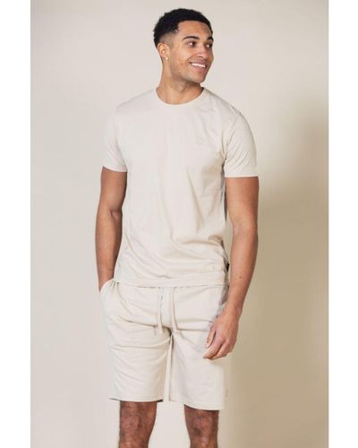 French Connection Stone Cotton Embossed T-shirt And Short Set - White