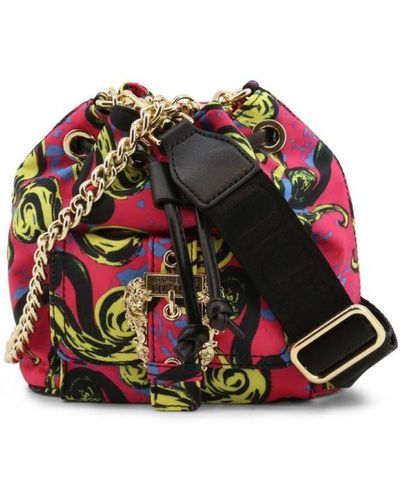 Versace Fabric Drawstring Handbag With Removable Shoulder Strap - Red