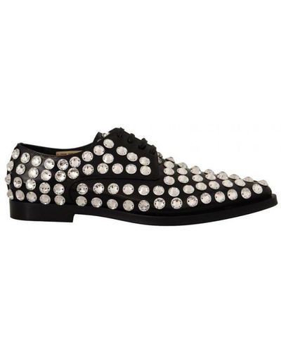 Dolce & Gabbana Leather Crystals Lace Up Formal Shoes - Black