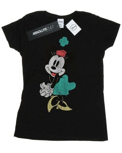 Disney Ladies Minnie Mouse Shamrock Hat Cotton T-Shirt () - Black