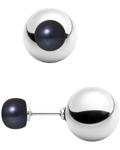 Blue Pearls Oorbellen Van 925 Zilver Met Zwarte Zoetwaterparel - Wit