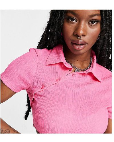 Collusion Asymmetric Cropped Shirt - Pink