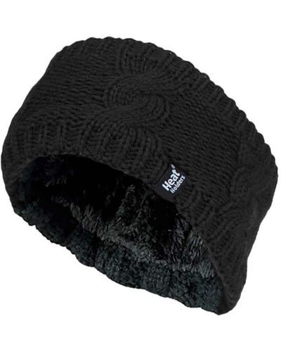 Heat Holders Ladies Cable Knitted Fleece Lined Thermal Winter Ear Warmer Headband - Black