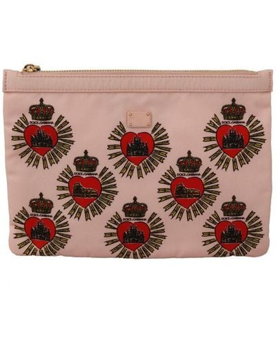 Dolce & Gabbana Clutch Pink D & Amp; G Logo Devotion Heart Nylon Pouch 's Wallet - Bruin