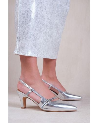 Where's That From 'On Point' Mid Heels With Strap And Buckle Detail - White