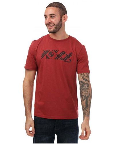 Timberland Linear Logo Print T-Shirt - Red