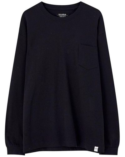 Pull&Bear Long Sleeve Relaxed Pocket Top - Blue