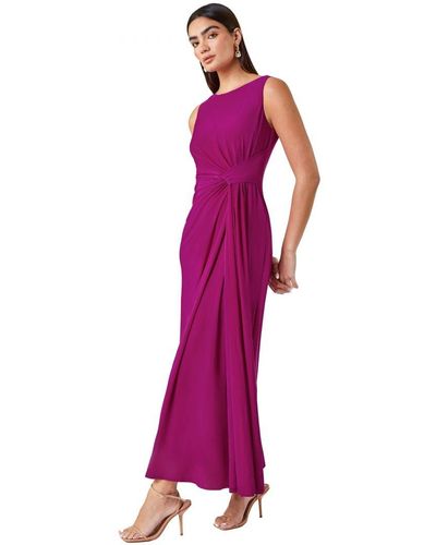 Ariella Drape Twist Stretch Ruched Maxi Dress - Purple