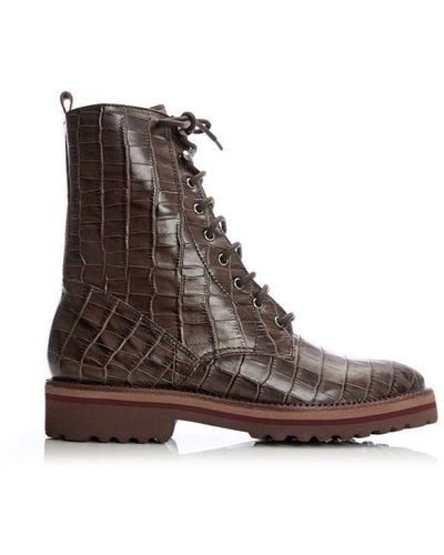 Shoon 'sh Gator' Brown Croc Lace Up Boots Leather