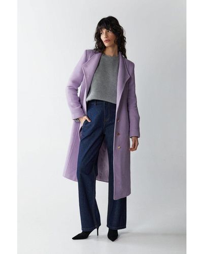 Warehouse Italian Wool Tailored Belted Wrap Coat - Blue