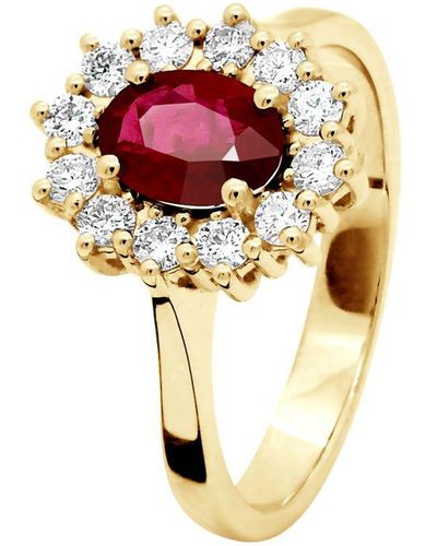 Diadema Marquise Ring Ruby 0,95 Cts Diamond 0,36 Cts Geel Goud 18 Karaat - Metallic
