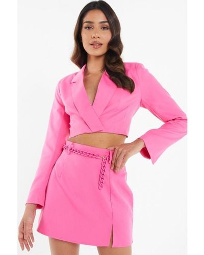 Quiz Cropped Tailored Blazer - Pink