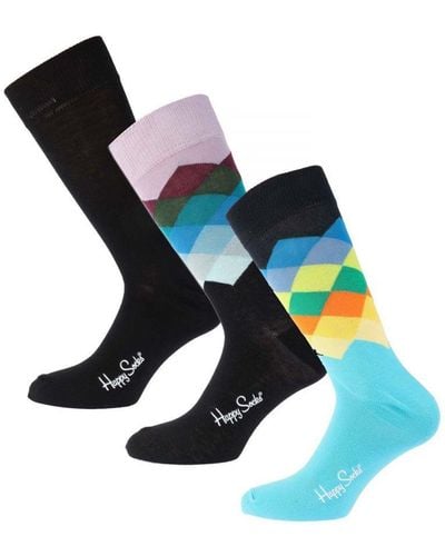 Happy Socks Waterfall Sokken, Set Van 3 Paar, Zwart - Blauw