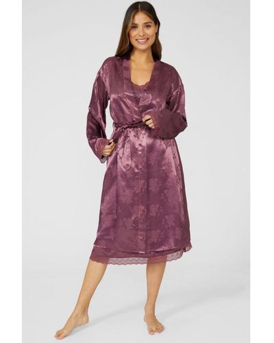 PRINCIPLES Floral Jacquard Satin Robe - Purple