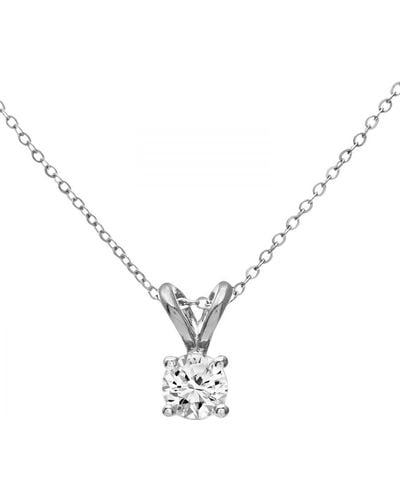 DIAMANT L'ÉTERNEL 9ct White Gold Ladies 25pt Single Stone Diamond Pendant + 18" Trace Chain - Metallic
