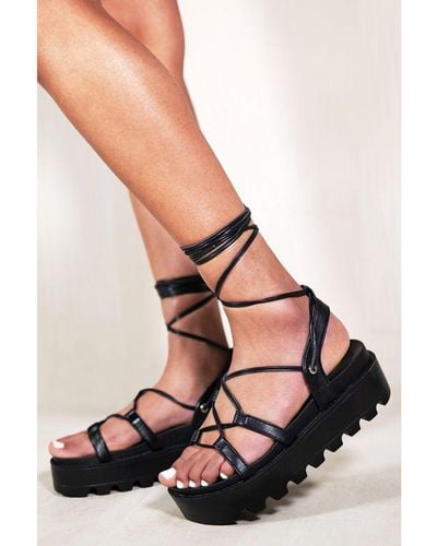 Where's That From Denisse Chunky Platform Sandals With Lace Up Detail - Natural