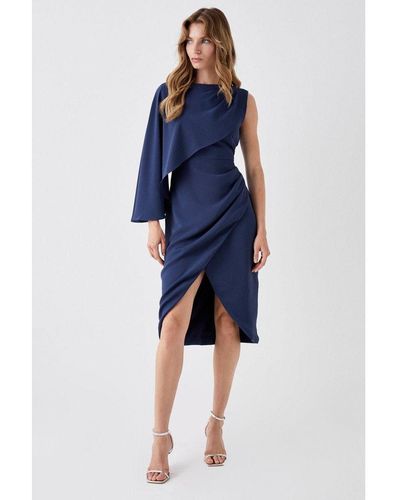 Coast Asymmetric Cape Wrap Skirt Dress - Blue