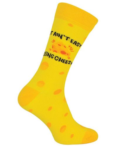 Urban Eccentric Novelty Crew Length Cheese Themed Socks - Yellow