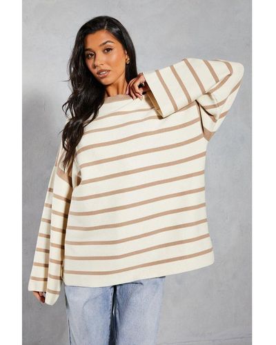 MissPap Premium Oversized Knitted Stripe Jumper - Natural
