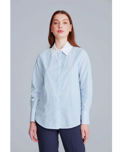 GUSTO Contrast Collar Cotton Shirt - Blue