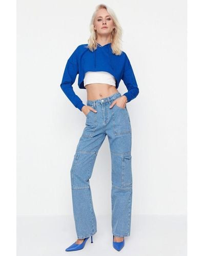 Trendyol Vrouwen Breed Been Jeans - Blauw
