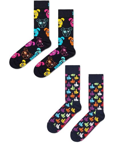 Happy Socks 2 Pack Classic Dog Thumbs Up Crew Cotton - Blue