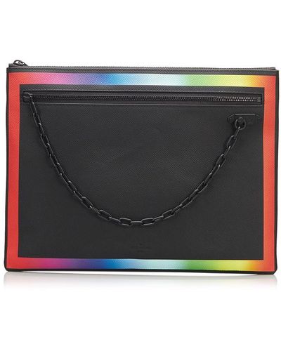 Louis Vuitton Vintage Taiga Rainbow Pochette A4 Black Calf Leather
