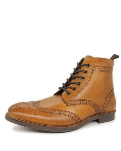 Red Tape Glaven Leather Tan Lace Up Brogue Boots - Brown