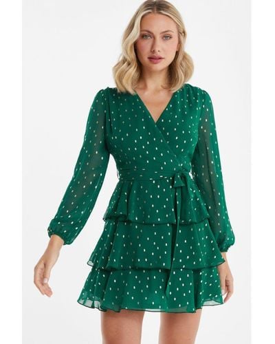 Quiz Bottle Chiffon Foil Mini Dress - Green
