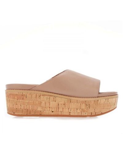 Fitflop Womenss Fit Flop F-Mode Leather Flatform Slide Sandals - Natural