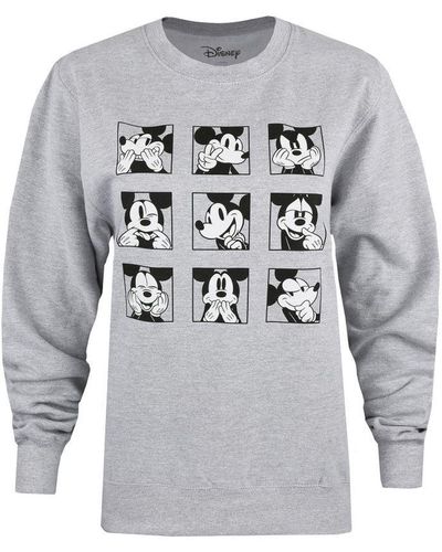 Disney Ladies Mickey Mouse Face Crew Neck Sweatshirt (Sports) - Grey
