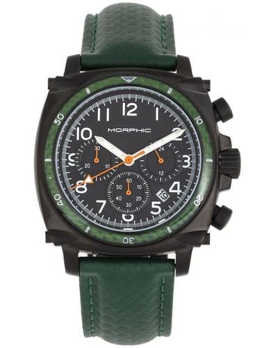 Morphic M83 Series Chronograph Leather-Band Watch W/ Date - Green